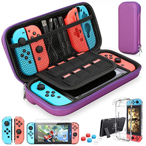 HEYSTOP Funda para Nintendo Switch, Funda de Viaje para Nintendo Switch con Más Espacio de Almacenamiento para 8 Juegos, Funda para Nintendo Switch Console & Accesorios (Púrpura)