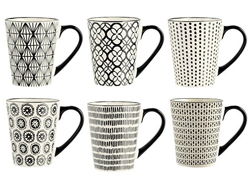 H&H Vhera Stoneware - Juego de 6 Tazas (350 ml), Color Crema y Negro H&H Vhera Stoneware - Juego de 6 Tazas (350 ml), Color Crema y Negro
