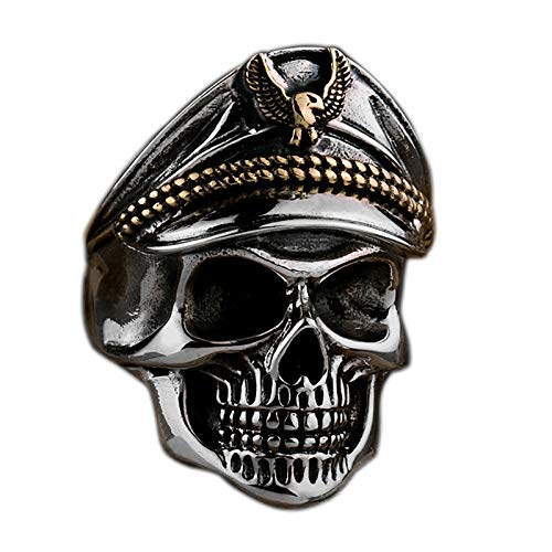 HHW Anillo De Calavera De Oficial Vintage De Plata S925, Anillo De Calavera De Platino Antiguo Punk Anillo Ajustable Abierto para Hombres HHW Anillo De Calavera De Oficial Vintage De Plata S925, Anillo De Calavera De Platino Antiguo Punk Anillo Ajustable Abierto para Hombres