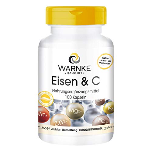 Hierro + Vitamina C, Con B12 y Biotina – 14mg de Hierro elemental – Con Vitamina C para una mejor absorción del hierro – 100 cápsulas