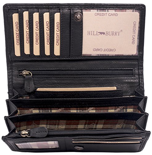 Hill Burry Cartera de Cuero para Mujer | Billetera - Monedero de Cuero Genuino con Aspecto Vintage | Mujeres - Hombre | XXL Largo Grande Capacidad (Negro) Hill Burry Cartera de Cuero para Mujer | Billetera - Monedero de Cuero Genuino con Aspecto Vintage | Mujeres - Hombre | XXL Largo Grande Capacidad (Negro)