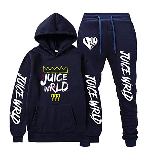 Hip Hop Sudadera con Capucha Hombres Mujeres Rapero Suéter con Capucha Pareja Suéter con Capucha Top y Pantalones Azul Marino