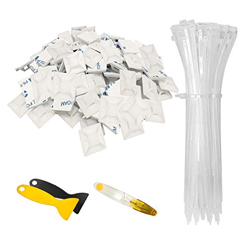 Hipeqia Bridas Para Cables, 200 Pieza Bridas de Nylon Autoblocantes (150mm x 2,5mm) y 100 Pieza Auto Adhesivo Montaje de Cable (20mm x 20mm), Brida Cable de Múltiples Usos Kit, Alta Calidad, Blanco Hipeqia Bridas Para Cables, 200 Pieza Bridas de Nylon Autoblocantes (150mm x 2,5mm) y 100 Pieza Auto Adhesivo Montaje de Cable (20mm x 20mm), Brida Cable de Múltiples Usos Kit, Alta Calidad, Blanco