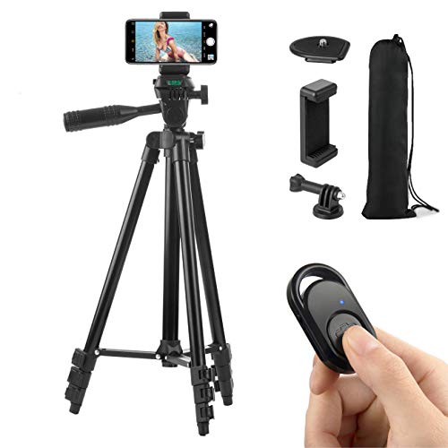 Hitchy Tripode Movil, Tripode iPhone 51 Pulgada 130cm Ligero Smartphone Tripode para iPhone/Samsung/Huawei Celular, Camara y Gopro con Mando Bluetooth Android, Soporte Móvil y Soporte Gopro (Negro)