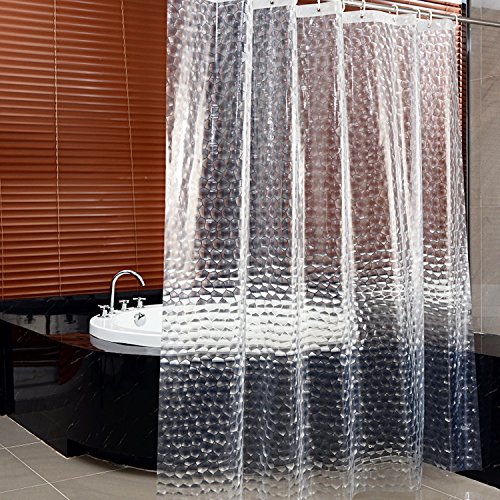 Hiveseen Cortina de Ducha para baño y Cubo de Agua 3D Transparente con 12 Ojales y Ganchos de plástico para Ducha o bañera en el hogar Claro