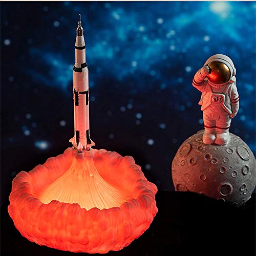 H&J La impresión 3D Rocket LED de luz de la Noche del Tacto de Carga USB Lámpara Creativa Biodegradable Material Adecuado para Niños, Niñas, Adolescentes Regalo de Las Luces Blancas,C