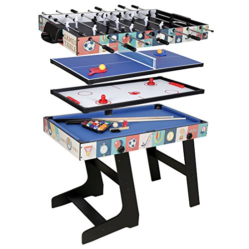 HLC - Mesa multijuegos 4 en 1, mesa de billar, tenis de mesa, hockey y futbolín, con patas plegables HLC - Mesa multijuegos 4 en 1, mesa de billar, tenis de mesa, hockey y futbolín, con patas plegables