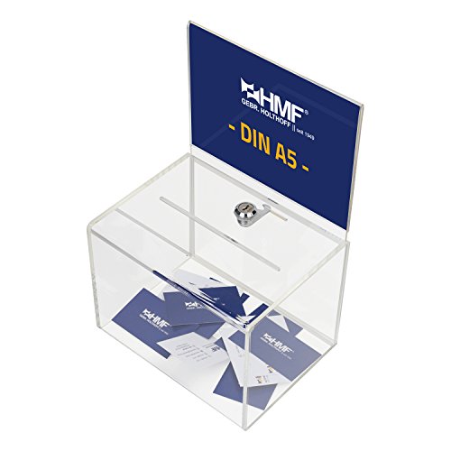 HMF 46913 Caja de donación de acrílico con inserto de hojas | 21,5 x 16 x 16 cm | DIN A5 | Transparente