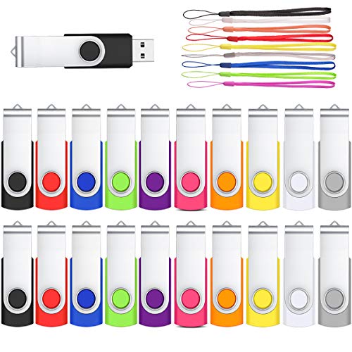 HOFOUND 20 Piezas 4GB Pendrives Flash Drives Memoria USB Flash Pen Drive USB 2.0 USB-Stick Almacenamiento de Datos Extern Metal Giratoria Plegable Diseño, 20pcs Multicolor