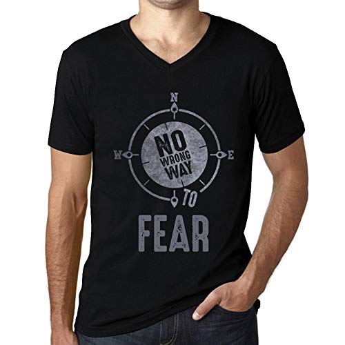 Hombre Camiseta Vintage Cuello V T-Shirt Gráfico No Wrong Way Fear Negro Profundo