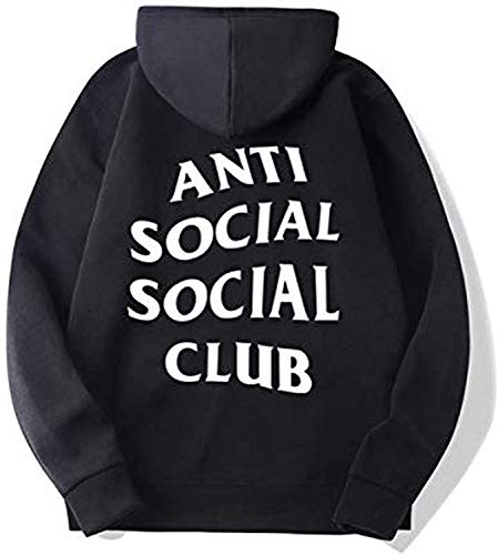 Hombre Mujer Sudaderas con Capucha Invierno Terciopelo Forro Casual Pull-Over Hip Hop Anti Social Social Club Estampada Manga Larga con Bolsillo (A, L)