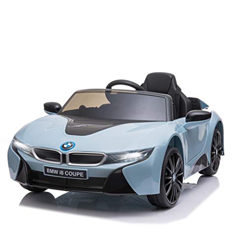 HOMCOM Coche Eléctrico BMW I8 Coupe con Licencia para Niños de +3 Años Batería 6V Control Remoto y Manual con Música MP3 Bocina y Faros 115x72,5x46 cm Azul