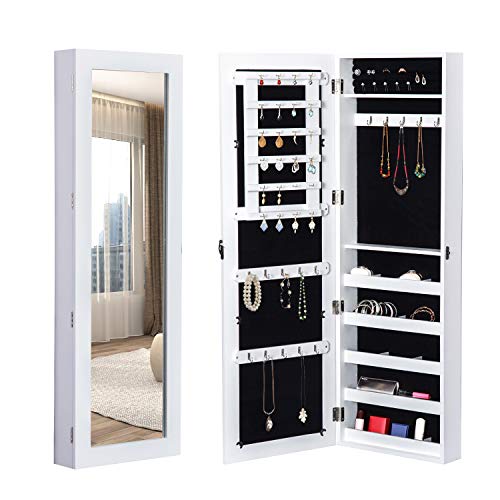 HOMCOM Espejo Joyero de Pared o de Pie Armario para Joyas Guardajoyas 37x9.5x112cm MDF Blanco HOMCOM Espejo Joyero de Pared o de Pie Armario para Joyas Guardajoyas 37x9.5x112cm MDF Blanco