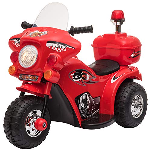 HOMCOM Moto Eléctrica para Niños de +18 Meses Diseño Moto Eléctrica Infantil con 3 Ruedas y Batería 6V Funciones de Música Bocina Faros Maletero 80x35x52 cm Rojo