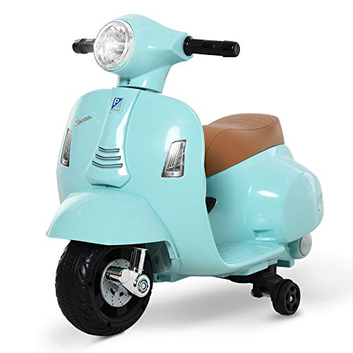 HOMCOM Moto Eléctrica Vespa para Niños +18 Meses con Faro Bocina y 4 Ruedas Motocicleta Infantil con Licencia 66,5x38x52 cm Verde