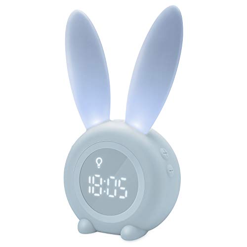 Homealexa Reloj Despertador de Conejo, Conejito Animal Lindo mesita de Noche con lámpara de luz Nocturna + 6 música Interesante + Función de Cuenta Regresiva, Regalo para niños niños Estudiantes