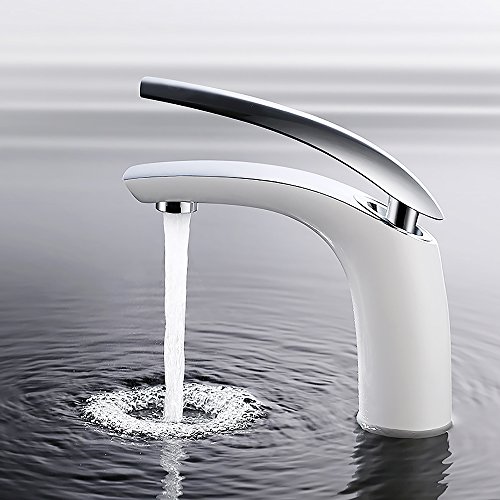 HOMELODY Grifo para Lavabo Baño Blanco con Aireador 30% Ahorro de Agua Grifería Monomando Latón Inoxidable con Mangueras G3/8 Universal Agua Fría y Caliente