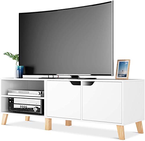 Homfa Mueble TV Salón Mesa para TV con 2 Puertas 2 Compartimientos Blanco 140x40x48cm