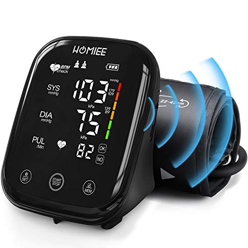 HOMIEE Tensiómetro de Brazo, Monitor de la presión Arterial con Gran Pantalla LED, Deteccion de Irregular Arritmia, Pantalla táctil, 2x90 Memoria y Recargable USB, Brazalete 22-42 cm HOMIEE Tensiómetro de Brazo, Monitor de la presión Arterial con Gran Pantalla LED, Deteccion de Irregular Arritmia, Pantalla táctil, 2x90 Memoria y Recargable USB, Brazalete 22-42 cm
