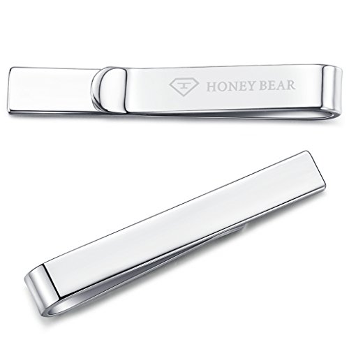 Honey Bear Skinny Clip Pasador de corbata - Para Hombre/Chicos Necktie, Acero inoxidable,Boda Negocio Regalo,4cm (Plata brillante solo para el lazo estrecho)