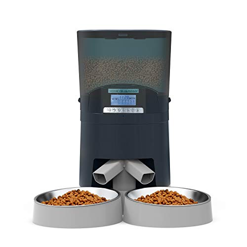 HoneyGuaridan 7L Alimentador automático de Mascotas con dispensador de Dos vías, dispensador de Comida para Perros y Gatos con Dos tazones de Acero, grabadora de Voz de hasta 6 Comidas HoneyGuaridan 7L Alimentador automático de Mascotas con dispensador de Dos vías, dispensador de Comida para Perros y Gatos con Dos tazones de Acero, grabadora de Voz de hasta 6 Comidas