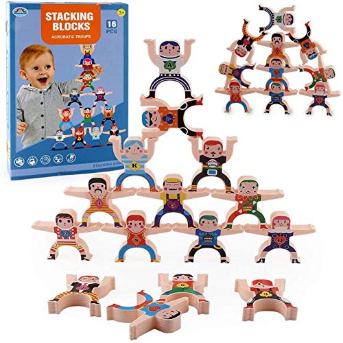 Hongshengchang 24/32pcs Wooden Stacking Games Hercules Interlock Toys,Balancing Blocks Games Toddler Educational Toys Set for 3 4 5 6 Years Old Kids Infants Adults (32pcs)