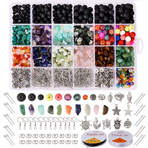 Hongyans 1068 Piezas Cuentas de Piedra Lava Naturales Cuentas de Piedras Preciosas Irregulares Kit de Fabricación de Joyas Bricolaje para Manualidades de Bricolaje Pulseras Pendientes Collares