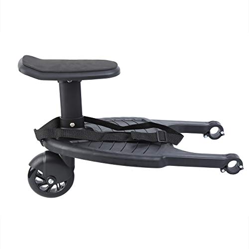 Honhill Mini Buggy Board con asiento Cochecito para el Segundo niño Pedal Auxiliar Conector extraíble Asiento y montaje (negro)