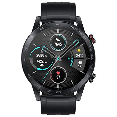 Honor MagicWatch 2 46 mm Smart Watch, con monitor de ritmo cardíaco y estrés, modos de ejercicio, aplicación para correr y altavoz y micrófono integrados, color negro/carbón