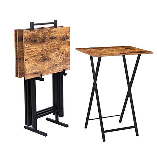 HOOBRO Mesa PlegableJuego de 4, Mesa Auxiliar Estilo Industrial para Comer en el Sofá, Mesa de Aperitivos para Espacios Pequeños, Fácil Almacenamiento Estructura Estable, Marrón Rústico EBF50BZ01 HOOBRO Mesa PlegableJuego de 4, Mesa Auxiliar Estilo Industrial para Comer en el Sofá, Mesa de Aperitivos para Espacios Pequeños, Fácil Almacenamiento Estructura Estable, Marrón Rústico EBF50BZ01