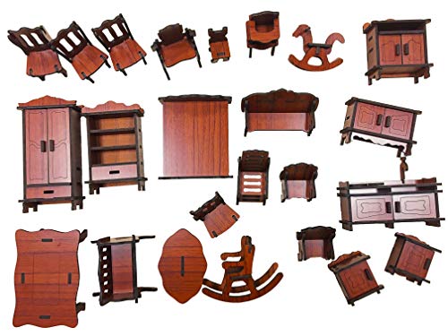 HorBous Muebles de Madera para Casa de Muñecas 23 Piezas Puzzle de Madera 3D para Niños