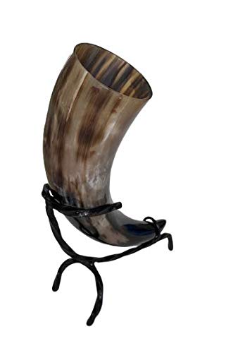 Hornerey Trinkhorn T05S Vikingo de 0,5 l con Soporte de Hierro Forjado, Cuerno Medieval para Beber, methorn, Larp Hornerey Trinkhorn T05S Vikingo de 0,5 l con Soporte de Hierro Forjado, Cuerno Medieval para Beber, methorn, Larp