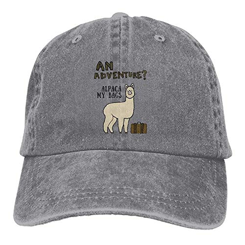 Hoswee Unisexo Gorras de béisbol/Sombrero, Vintage Denim Cap Hat Adventure Alpaca My Bags Six-Panel Adjustable Sports Trucker Baseball Hat for Adults
