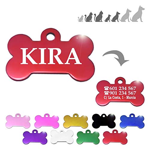 Hueso para Mascotas pequeñas-Medianas Placa Chapa Medalla de identificación Personalizada para Collar Perro Gato Mascota grabada (Rojo)