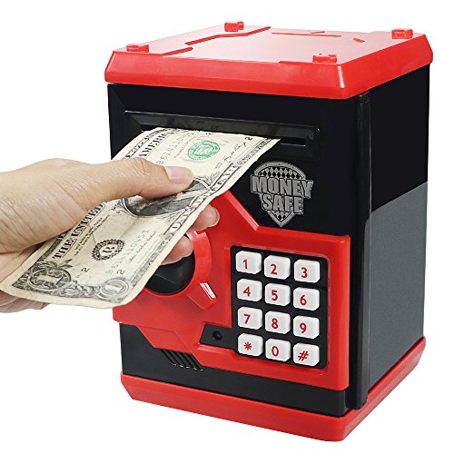 HUSAN Hucha electrónica para niños con código electrónico de cerditos, Mini cajero electrónico para Monedas ATM, Caja de Monedas, Juguete Divertido Regalo (Rojo)