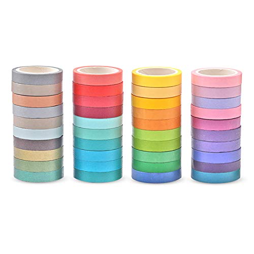 HvxMot Cintas Washi Tape, 40 Rollos Washi Masking Tape Set, Fácil de Quitar, Se Puede Rasgar con Las Manos, para Bricolaje, Decoración, Regalo, Diario, Envoltura, Calendarios (0,75cm x 4m, 40 Colores)