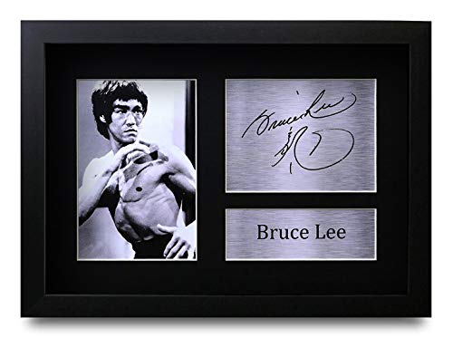 HWC Trading Bruce Lee A4 Enmarcado Regalo De Visualización De Fotos De Impresión De Imagen Impresa Autógrafo Firmado por Martial Arts Enter The Dragon Los Aficionados Al Cine