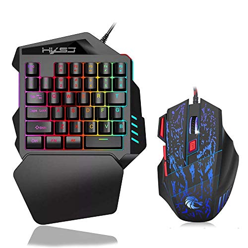 HXSJ J50 Teclado para Juegos de una Mano 35 Teclas Retroiluminación LED + Ratón para Juegos con Cable con luz de respiración 5500 dpi Combo de 7 Botones de Teclado y ratón HXSJ J50 Teclado para Juegos de una Mano 35 Teclas Retroiluminación LED + Ratón para Juegos con Cable con luz de respiración 5500 dpi Combo de 7 Botones de Teclado y ratón