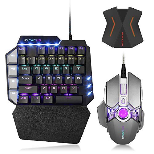 HYCARUS - Teclado mecánico para juegos con una mano y ratón mecánico para juegos con retroiluminación LED RGB, adaptador convertidor de teclado y ratón para Nintendo Switch/PS4/Xbox One/PS3/Xbox 360 HYCARUS - Teclado mecánico para juegos con una mano y ratón mecánico para juegos con retroiluminación LED RGB, adaptador convertidor de teclado y ratón para Nintendo Switch/PS4/Xbox One/PS3/Xbox 360