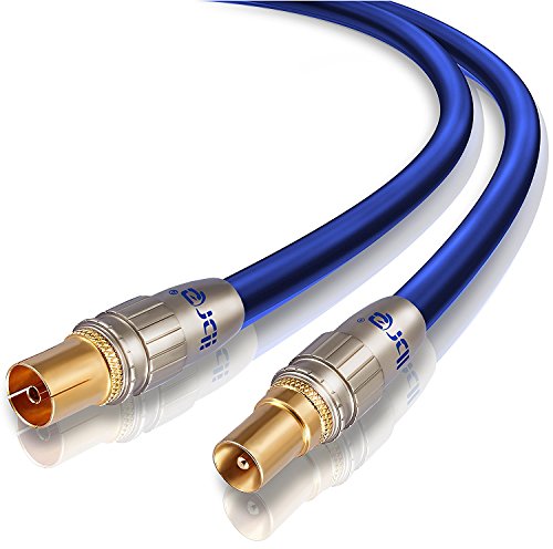 IBRA - 0,5m Cable de Antena HDTV Premium | Cable coaxial HDTV/Full HD | coaxial Macho en coaxial Hembra | UHF/RF/TDT | contactos Dorados | Azul