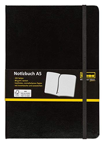 Idena 209281 - Notebook DIN A5, 192 páginas, 80 gsm, a cuadros, negro Idena 209281 - Notebook DIN A5, 192 páginas, 80 gsm, a cuadros, negro
