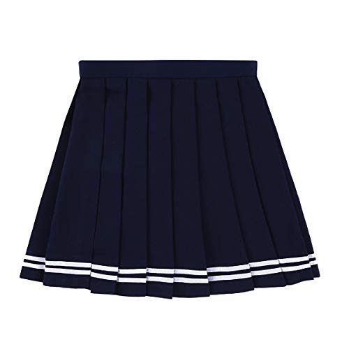 IEFIEL Falda Plisada Basico Mujer Mini Falda Escolar Falda Casual Corta Colegiala Uniforme Falda Escocesa Cintura Alta Elástica para Chicas Azul Rayas M