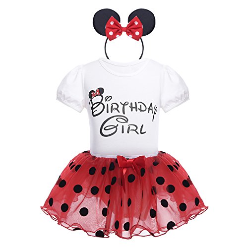 iiniim Conjunto de Disfraz Body de Algodón + Falda + Diadema Vestido Tutú Princesa Lunares de Organza Cumpleaños Disfraces Navidad Fiesta Cosplay para Bebé Niña (1-4 Años) Rojo 12-18 Meses