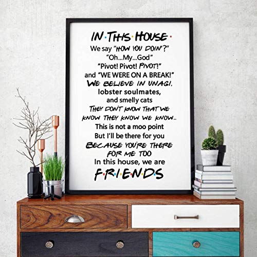 Imagen de Lienzo Inspirada en el Programa de televisión Friends Quotes, póster de Arte de Pared Inspirado, En Esta casa Reglas Familiares Regalo de inauguración de la casa/ 40X50Cm / Sin Marco