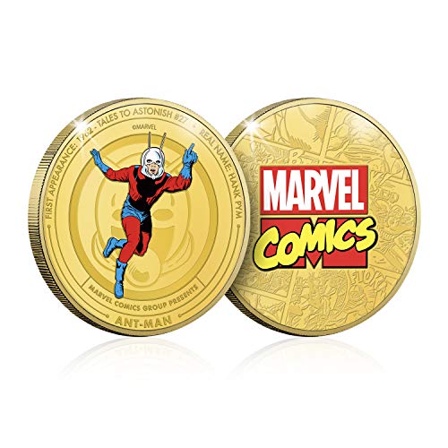 IMPACTO COLECCIONABLES Marvel - Colección Héroes Clásicos, Ant-Man Moneda / Medalla Conmemorativa acuñada con baño en Oro 24 Quilates y Coloreada a 4 Colores - 44mm