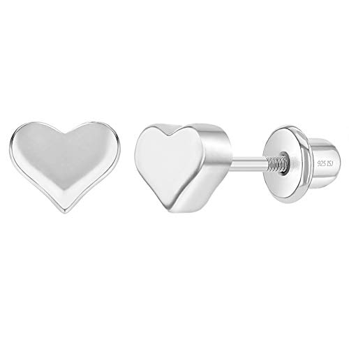 In Season Jewelry Plata Fina 925 Tiny 5Mm X 5Mm Corazón En Forma De Corazón Tornillo Espalda Pendientes De Bloqueo Para Bebés Y Niño Pequeño, Desgaste Formal Y Casual Para El Uso Diario