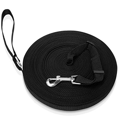 iNeego Correa Perro Adiestramiento 20 Metros Correa de Adiestramiento para Perros 20m Correas Básicas Nylon Resistente para Camping Paseo Longitud (20M, Negro)