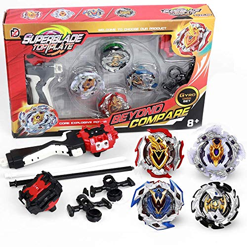 infinitoo Beyblade Burst Juego de 4 giroscopios de Combate 4D Fusion Peonzas de Batalla Juguete basado en la Serie Peonzas de Regalo para niños 4 Tops + 2 Lanzador