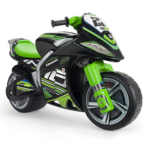 INJUSA - Moto Correpasillos Winner Kawasaki XL No Eléctrico, Color Negro y Verde, con Licencia Oficial de Marca Recomendado para Niños +3 Años con Ruedas Anchas y Asa de Transporte