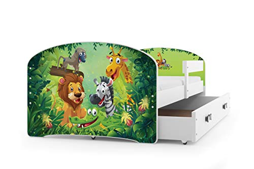 Interbeds Cama Individual LUKI - Blanco,160X80, con cajón, somier y colchón de Espuma Gratis! (Jungle)